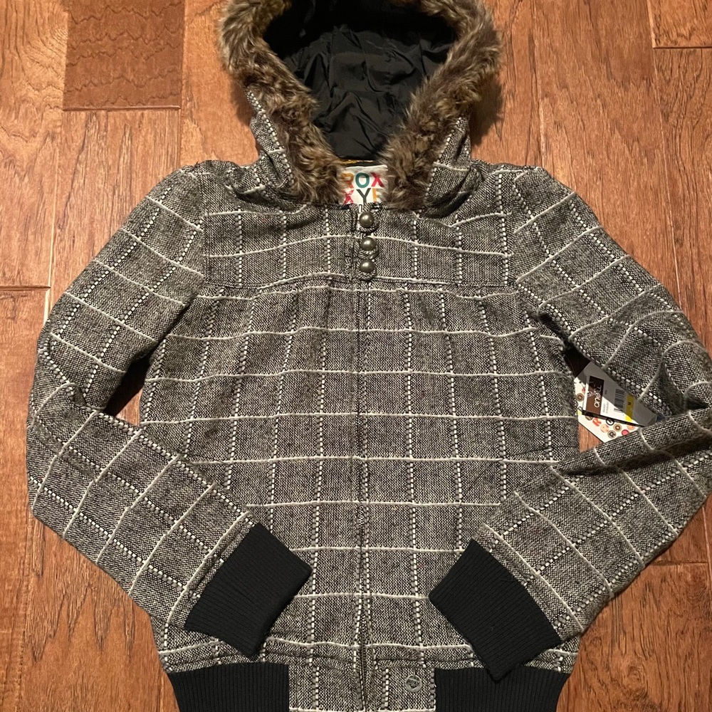 NWT Roxy Coat Plaid Fir Lined Hood size XS